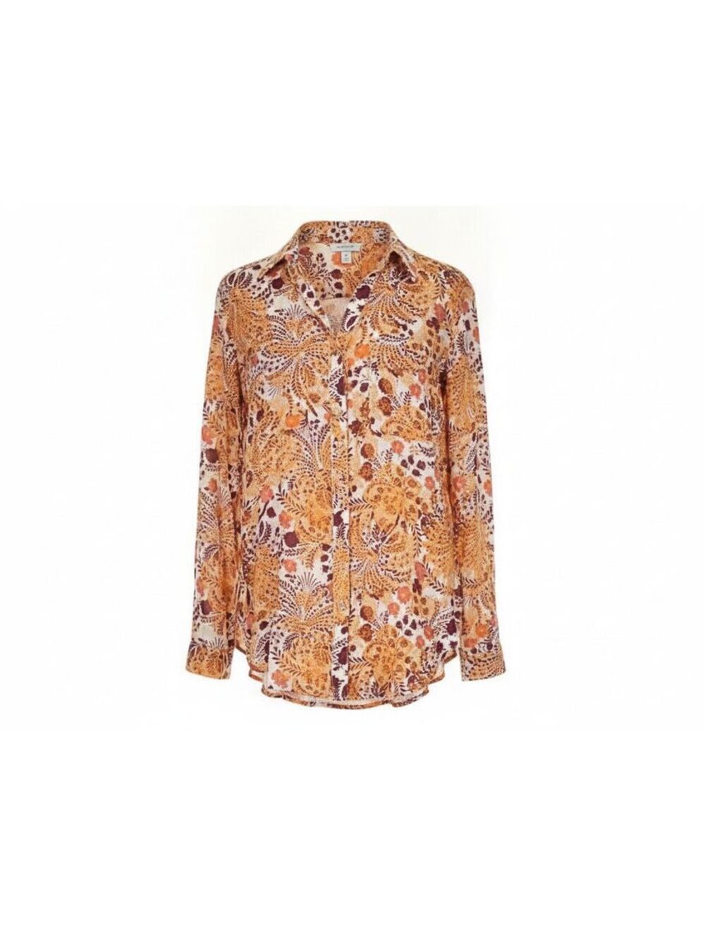 Anthropologie $98 Pilcro Romy Relaxed Button Down Shirt Orange Paisley Floral XS